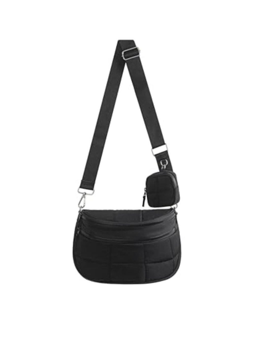 Quilted Nylon Puffer Crossbody Bag with Detachable Pouch for Daily Travel